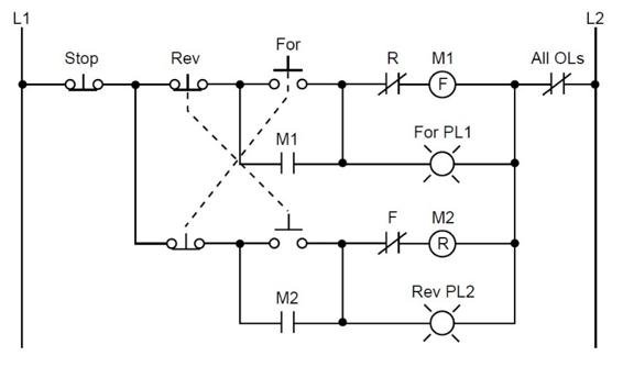 Hardwired forward/reverse motor circuit