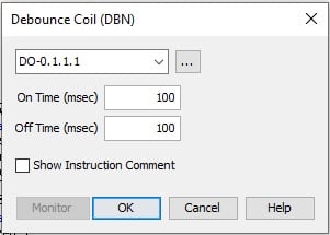 Debounce command in a PLC ladder logic program