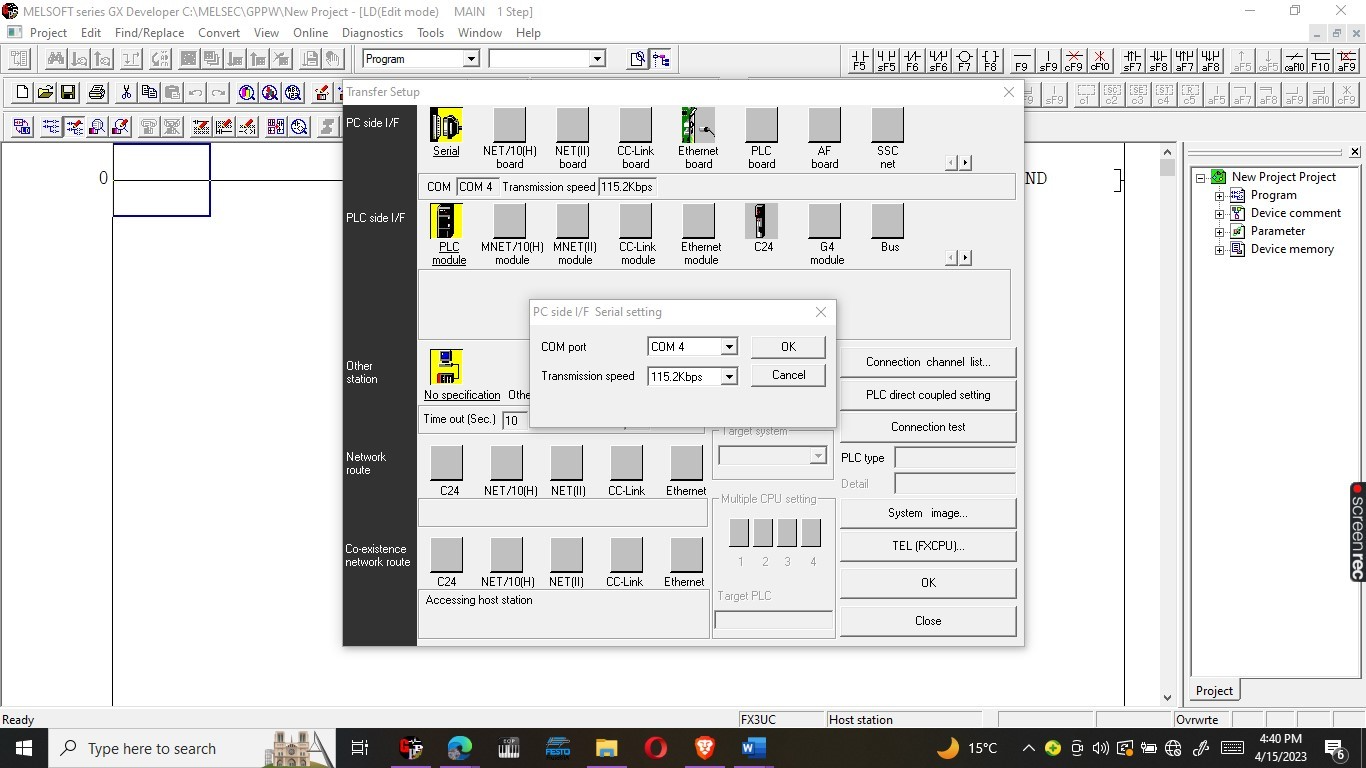 selecting the com port