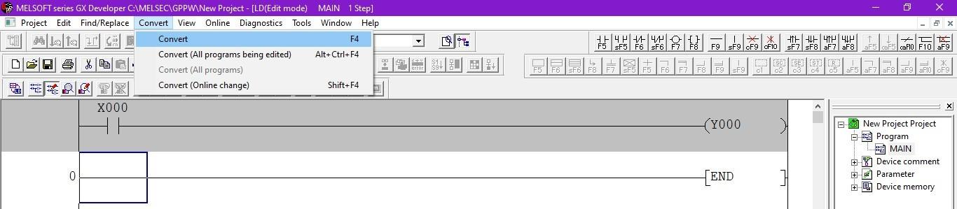 NO contacts X000 and an output coil Y000 in a ladder diagram