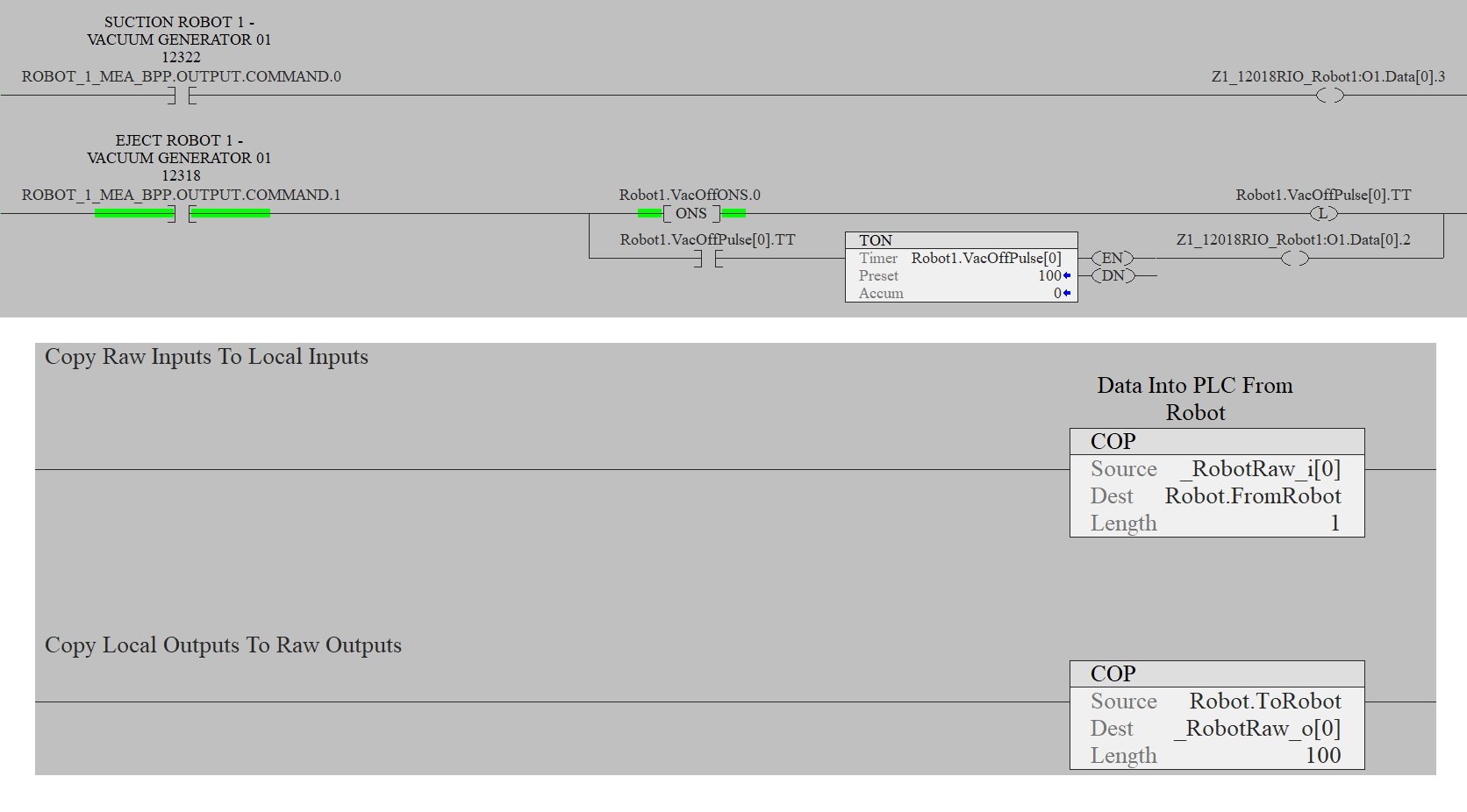 Logic for providing I/O instructions and then informing the robot about I/O status