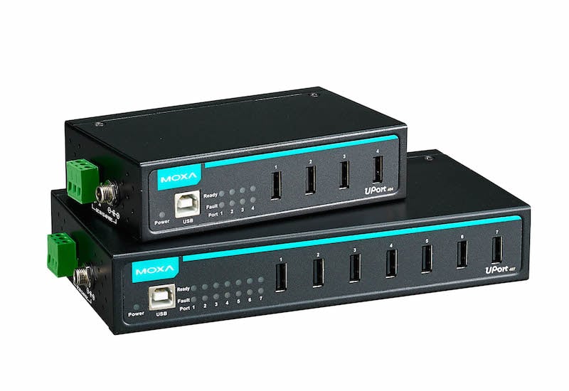 Moxa's UPort 404/407 Series 4 and 7-port industrial-grade USB 2.0 hubs