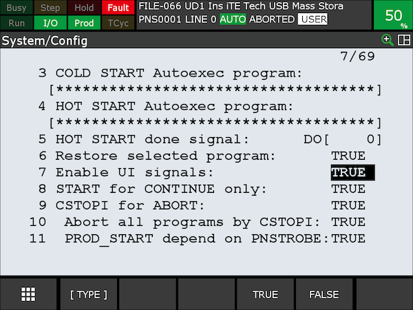 System config for UI signals