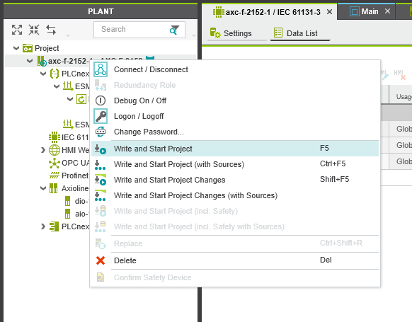 Downloading project to controller