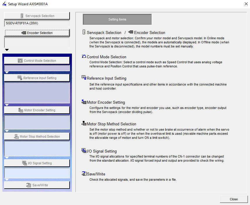 Yaskawa servo configuration software