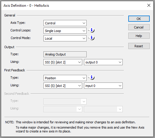 Delta Motion's RMCTools axis configuration